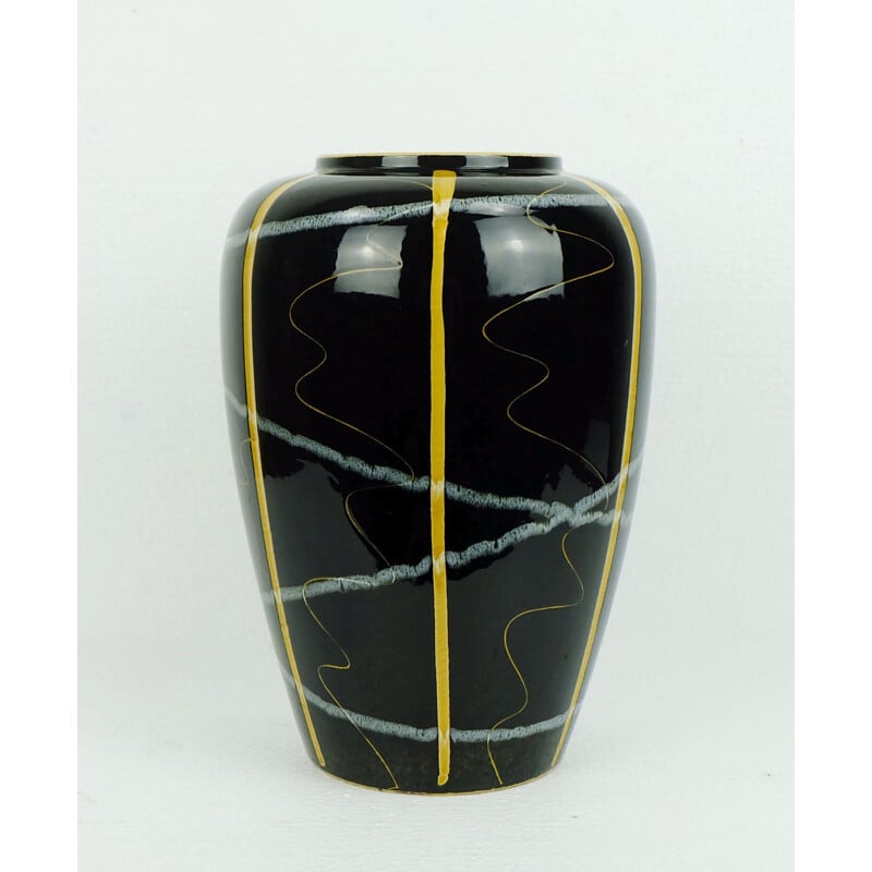 Scheurich mid-century black vase with ochre and grey - 1950s