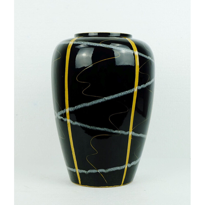 Scheurich mid-century black vase with ochre and grey - 1950s