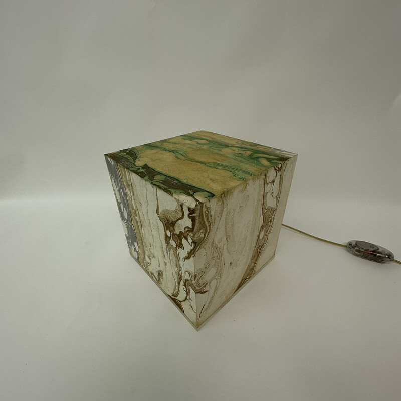 Lampe de table cubique vintage en lucite, 1970