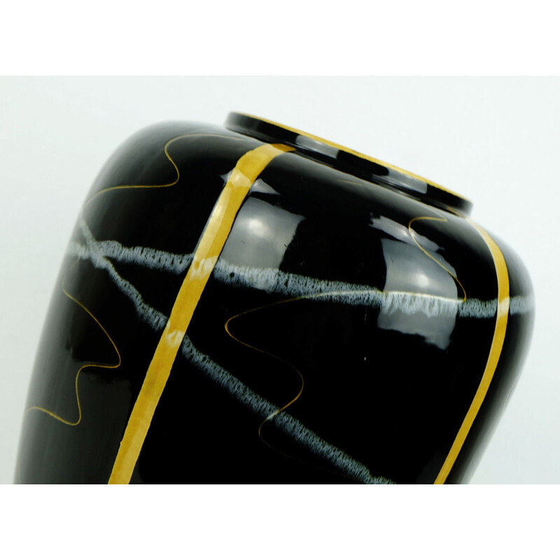 Scheurich mid-century black vase with ochre and grey - 1950s