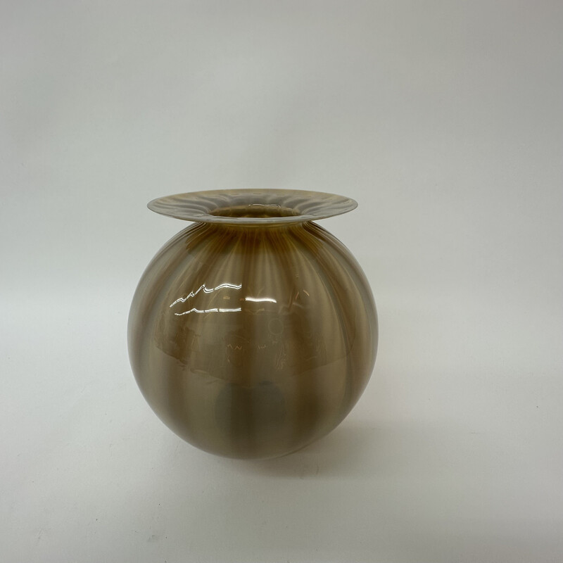 Vintage glass hand blown striped vase, 1950s