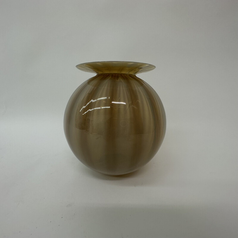 Vintage glass hand blown striped vase, 1950s