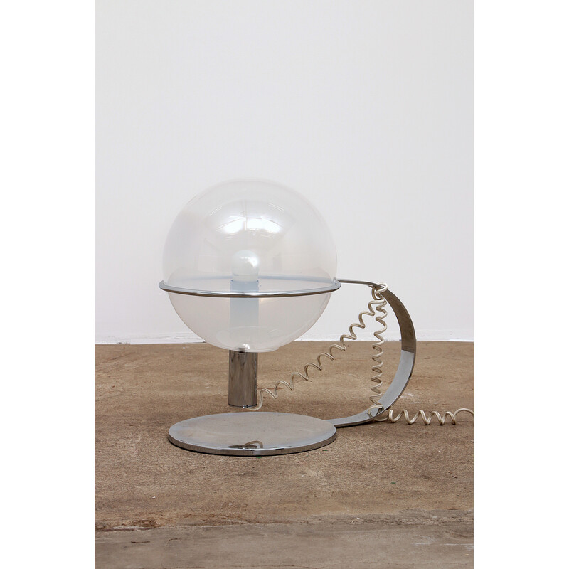 Lampe de table vintage italienne en chrome et verre, 1960