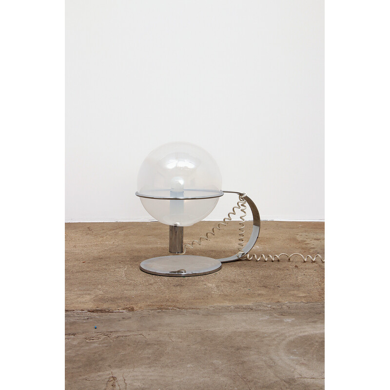 Lampe de table vintage italienne en chrome et verre, 1960