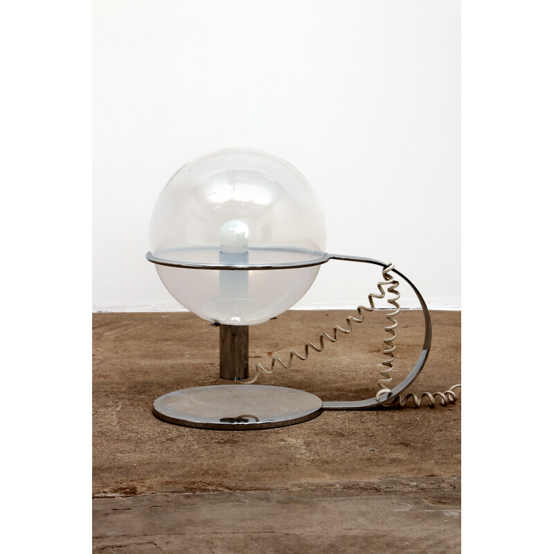 Italiaanse vintage tafellamp in chroom met glas, 1960