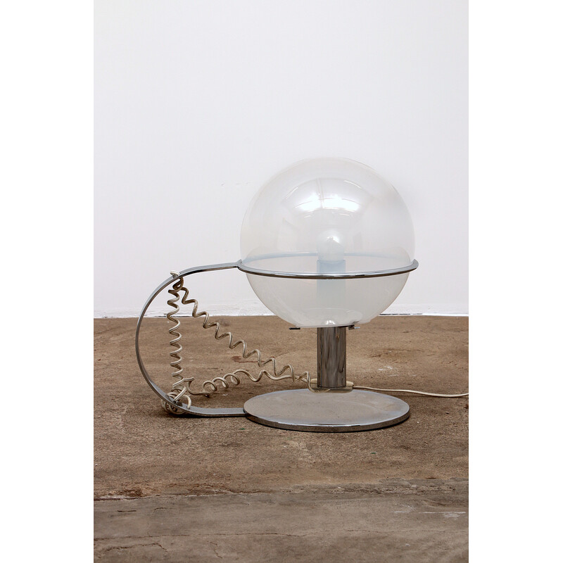 Lampada da tavolo italiana vintage in cromo e vetro, 1960
