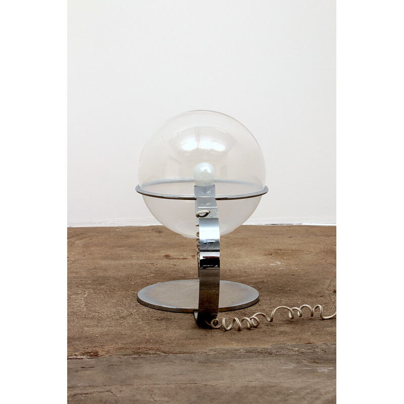 Lampe de table vintage italienne en chrome et verre, 1960