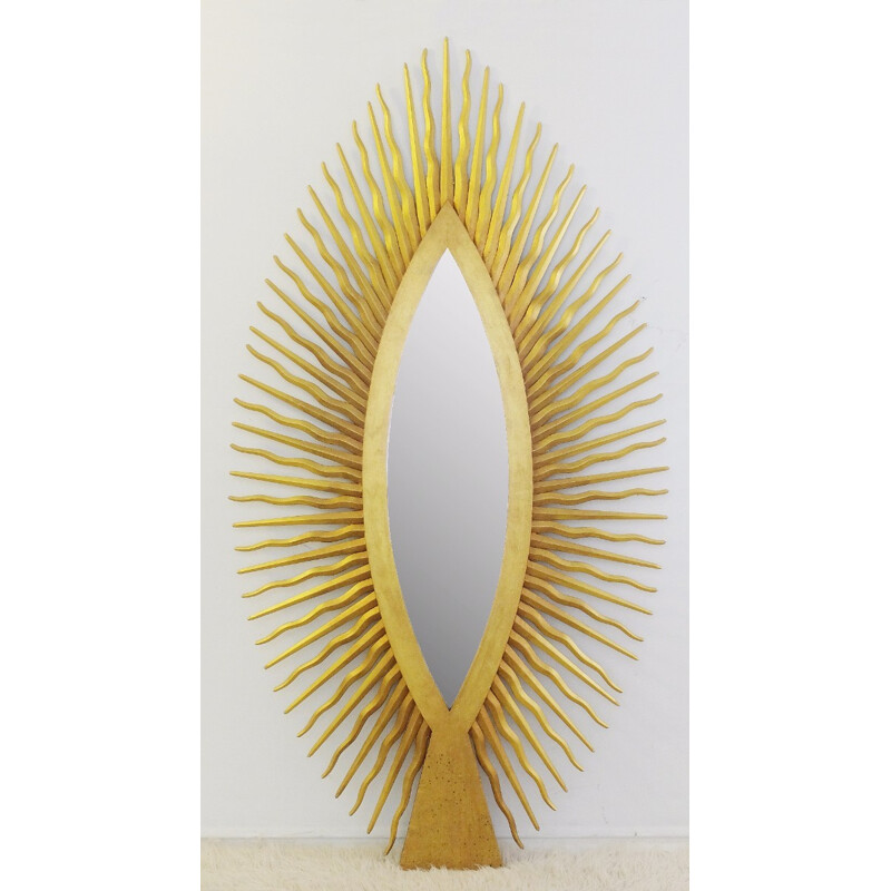 Wood gilded sun mirror - 1970s