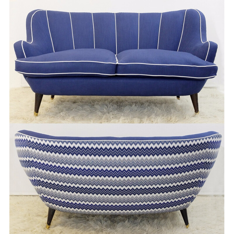 Italian blue and white sofa - 1960s