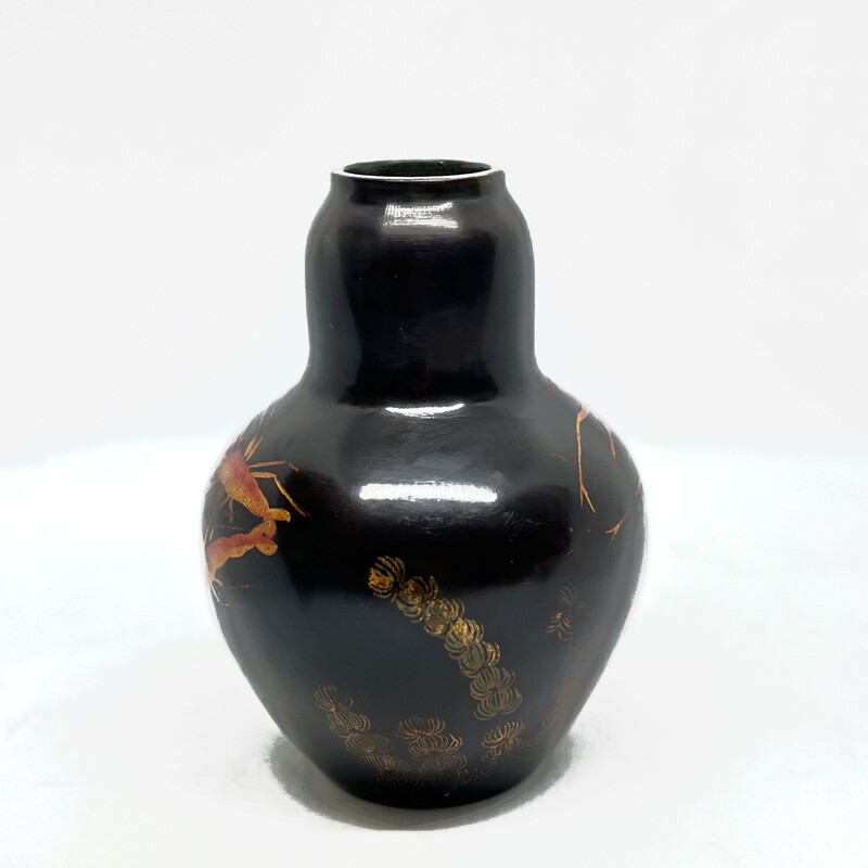 Vintage Vorkriegs-Lackwaren handbemalte Vase