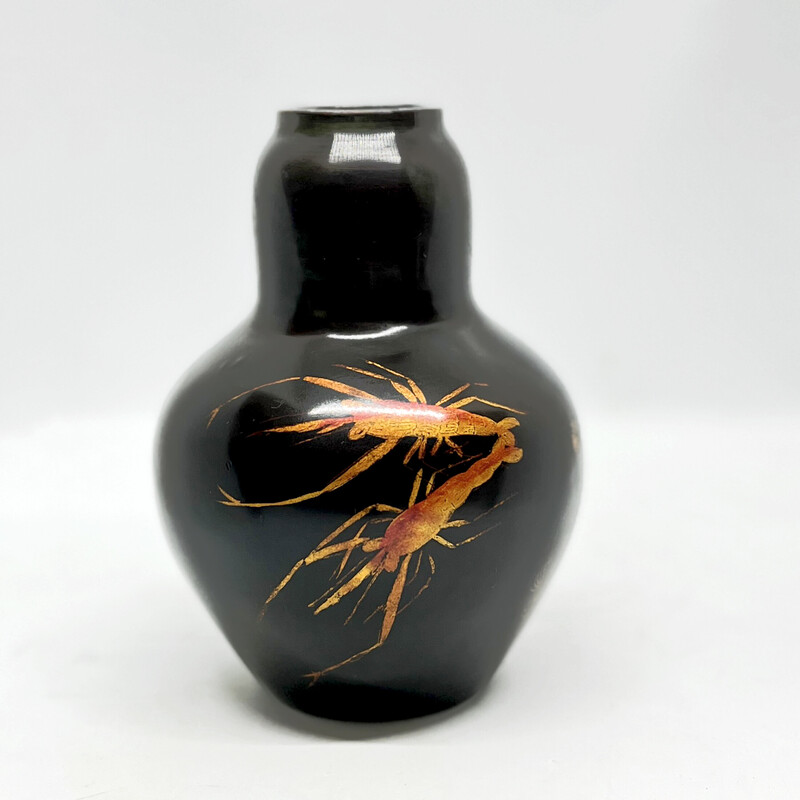 Vintage Vorkriegs-Lackwaren handbemalte Vase