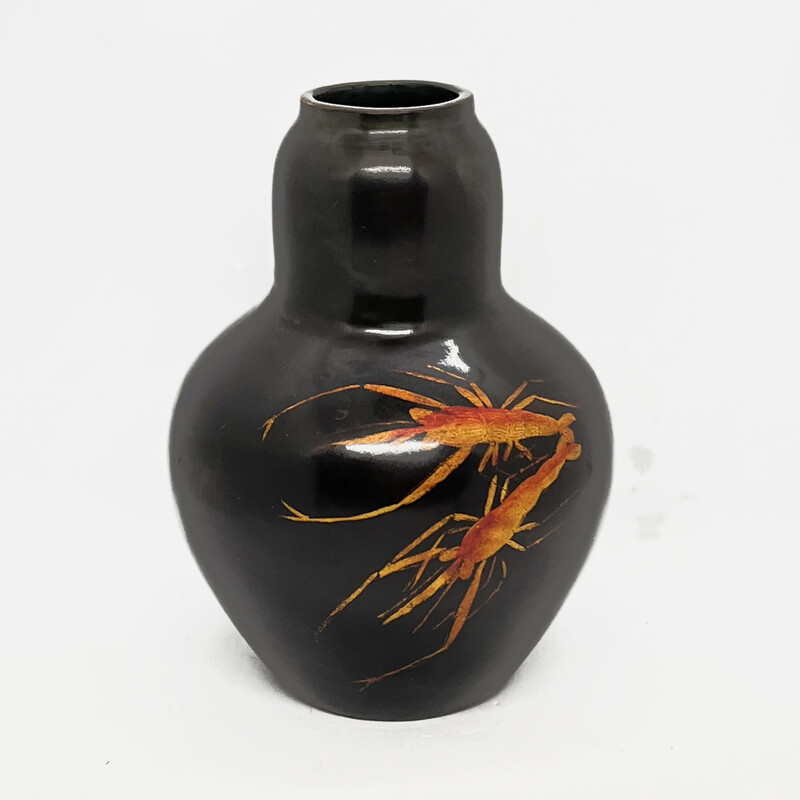 Vase vintage peint à la main en laque d'avant-guerre