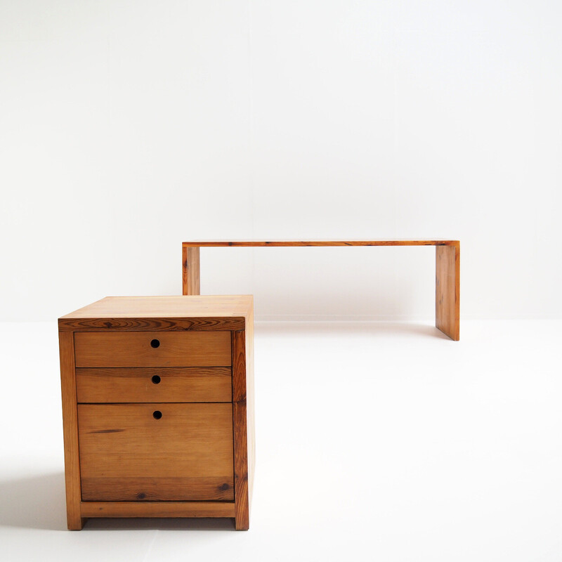 Vintage desk with drawer unit in solid pine by Ate van Apeldoorn for Houtwerk Hattem