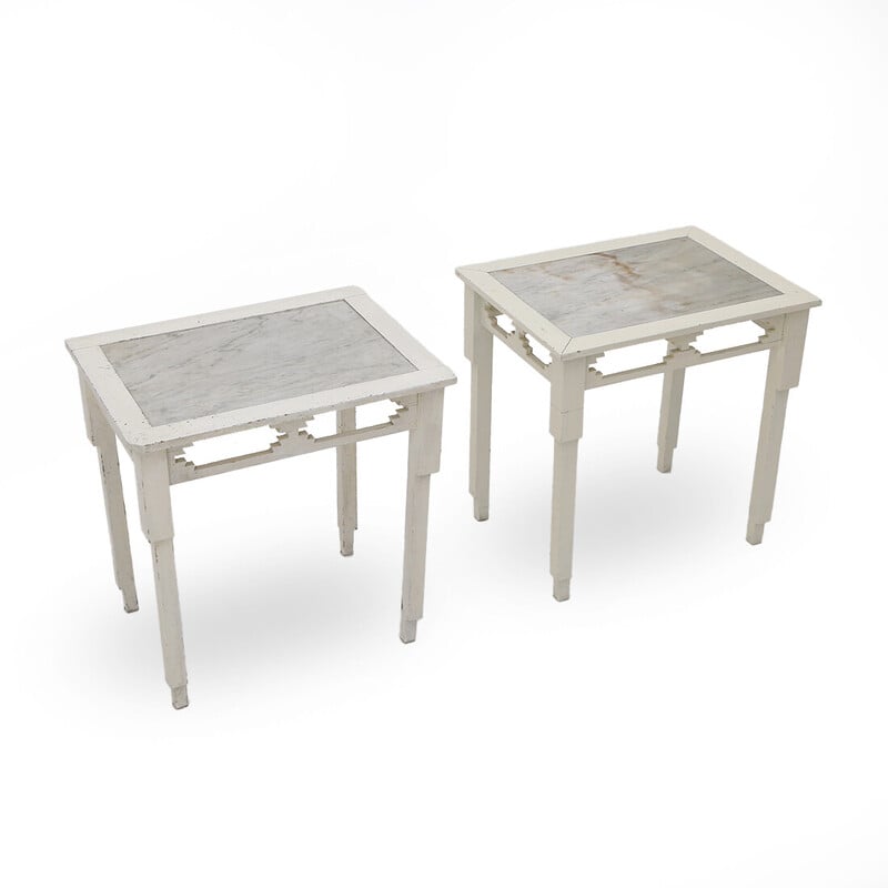 Pair of vintage consoles with marble top, 1930s