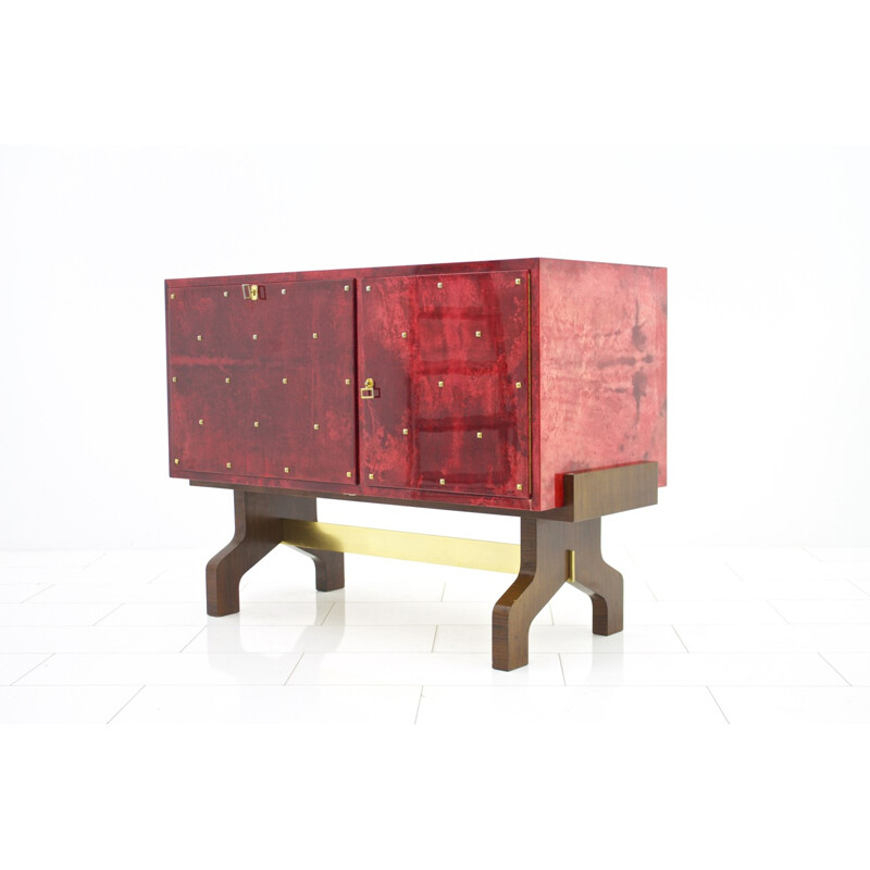 Italian Red Aldo Tura bar with refrigerator - 1960