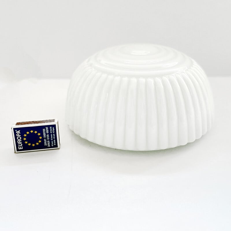 Vintage white glass ceiling lamp by Polam Wikasy, Poland 1970s