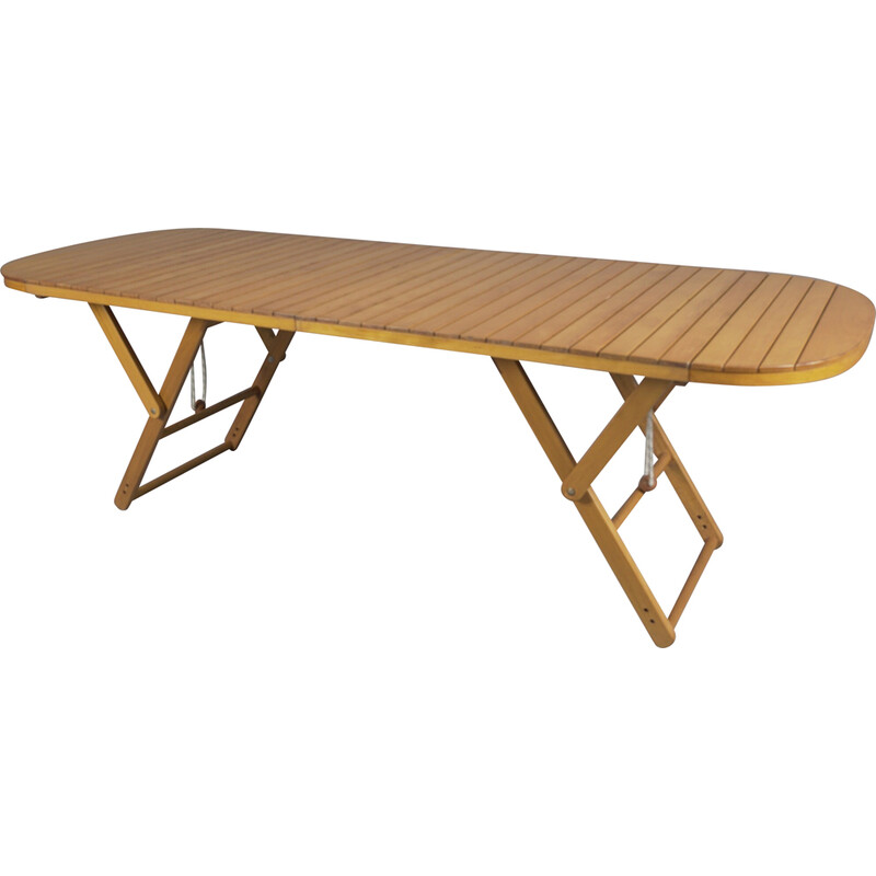 Tavolo da giardino regolabile in legno vintage, anni '60