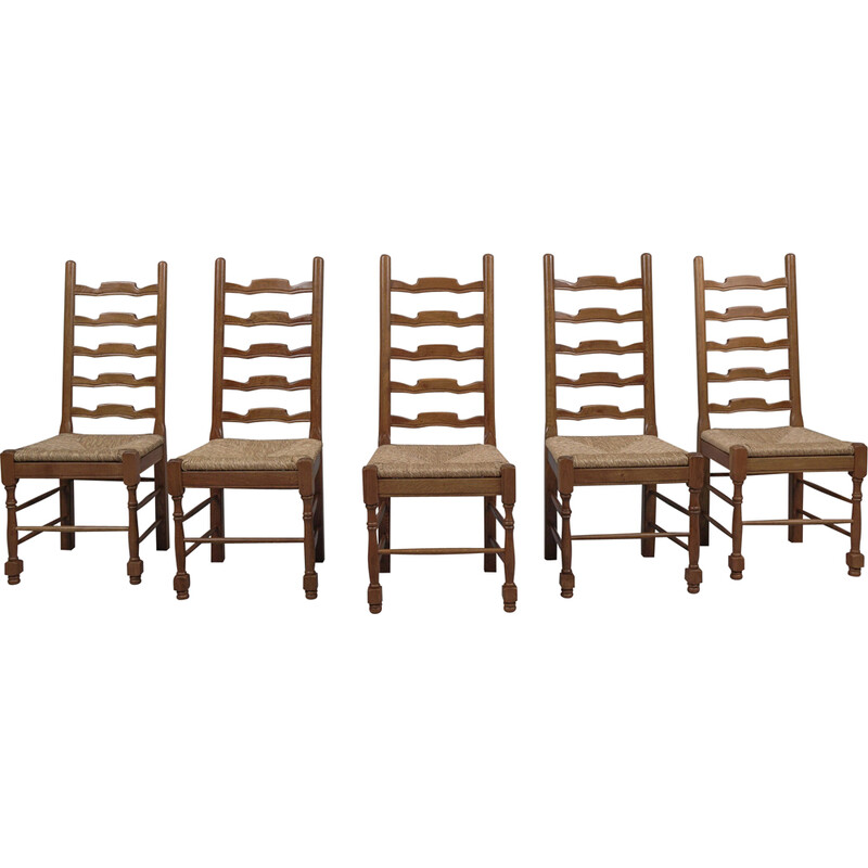 Set of 5 vintage provincial oakwood chairs, 1960s