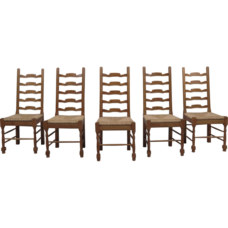 Set van 5 vintage provinciale eikenhouten stoelen, jaren 1960