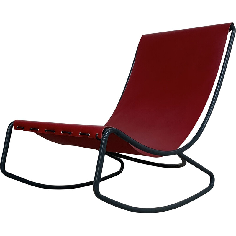 Fauteuil à bascule vintage en aluminium et cuir, 1970