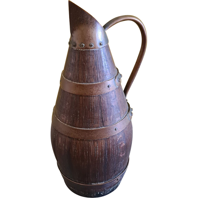 Vintage French oakwood and copper cider pitcher
