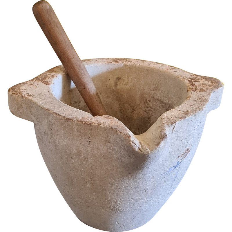 Vintage French sandstone mortar with pestle