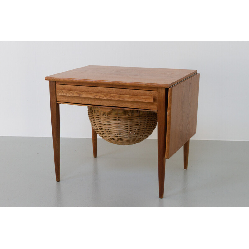 Vintage Danish oakwood sewing table by Johannes Andersen for Cfc Silkeborg, 1960s