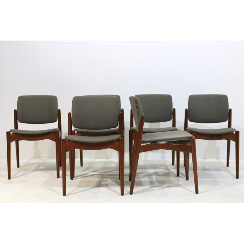 Set of 6 dining chairs with grey seat by Erik Buch for Orum Mobler - 1960s