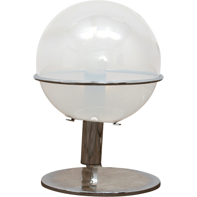 Lampada da tavolo italiana vintage in cromo e vetro, 1960