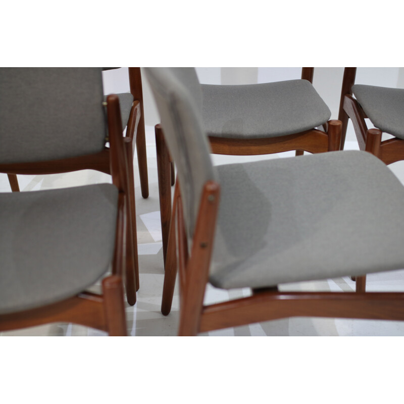 Ensemble de 6 chaises avec assise grise d'Erik Buch pour Orum Mobler - 1960