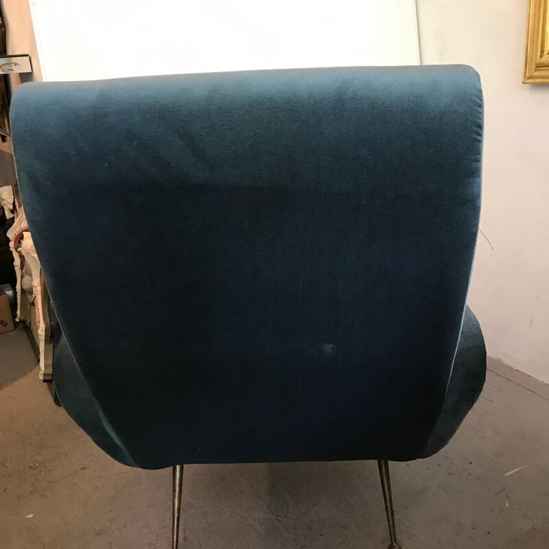 Pair of grey-blue velvet Italian armchair - 1950s