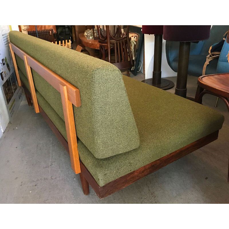 Daybed olive green fabric, 1 person- 1950s