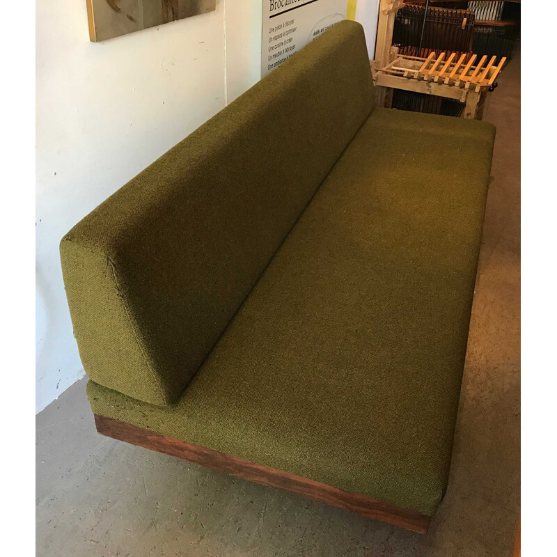 Daybed olive green fabric, 1 person- 1950s