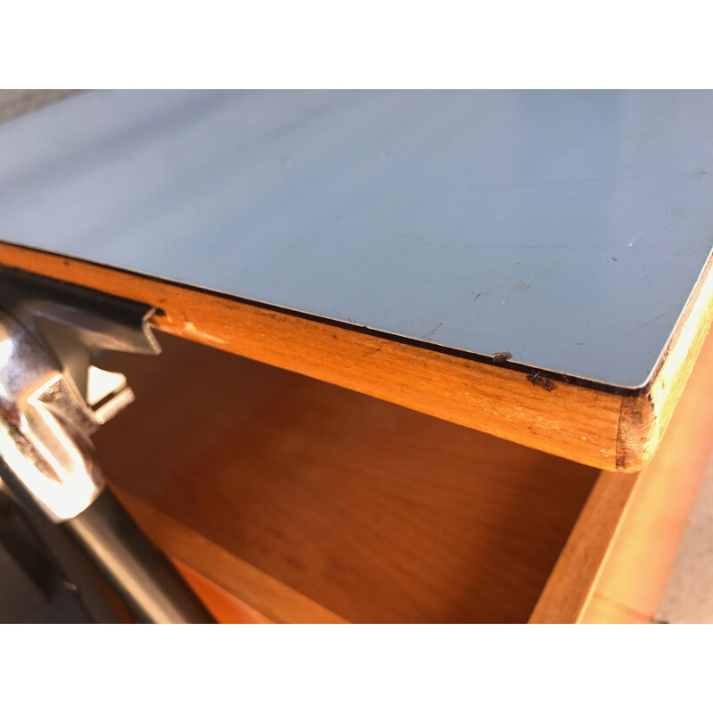 Children blue formica steel and wooden desk - 1950s