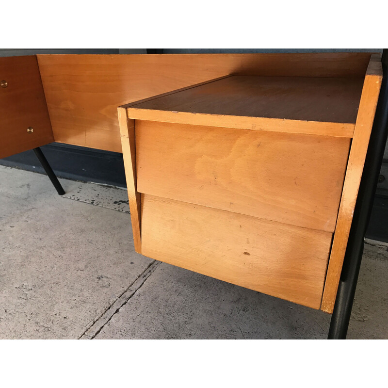 Children blue formica steel and wooden desk - 1950s