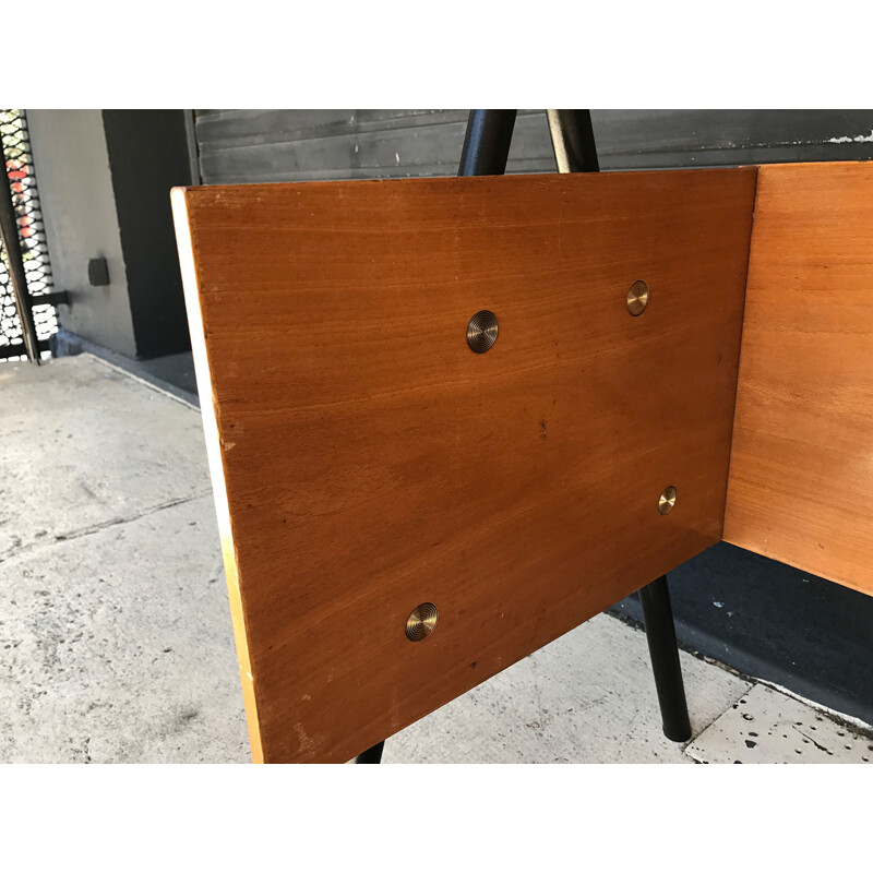 Children blue formica steel and wooden desk - 1950s