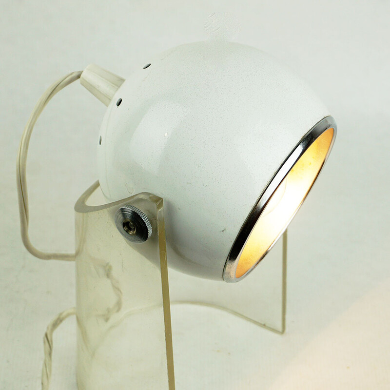 Paar Italiaanse Space Age vintage witte lak en perspex Eyeball tafellampen, jaren 1960