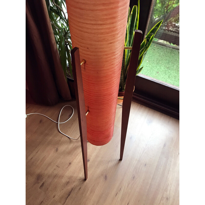 Lampadaire vintage trépied rouge en fibre de verre - 1950