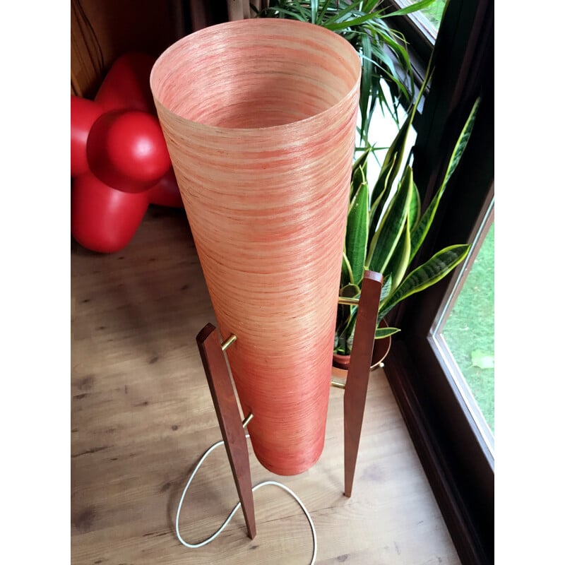 Lampadaire vintage trépied rouge en fibre de verre - 1950