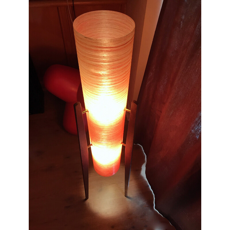 Mid Century red fiberglass tripod rocket floor lamp - 1950s