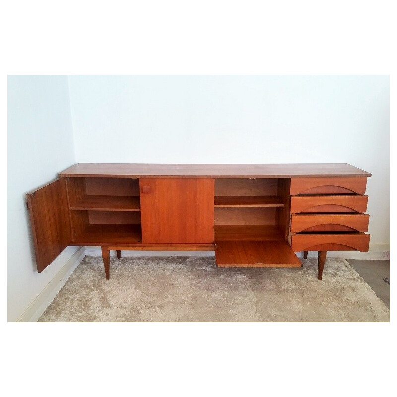 Teak armchairs square handles and cupboard bar - 1970s