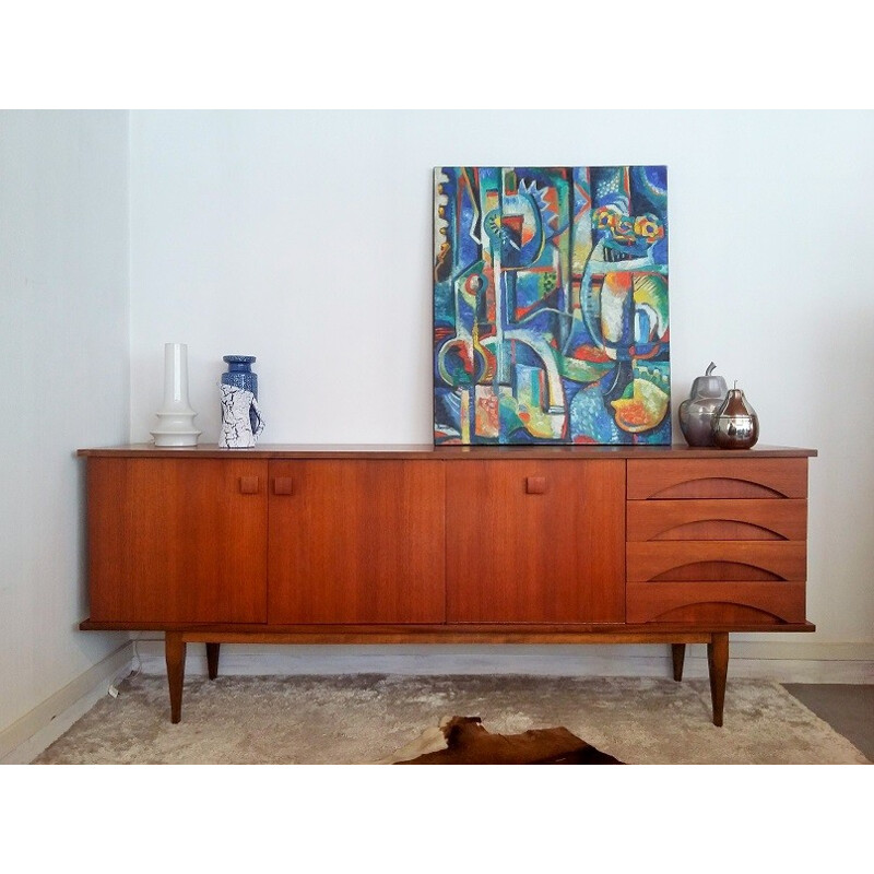 Teak armchairs square handles and cupboard bar - 1970s