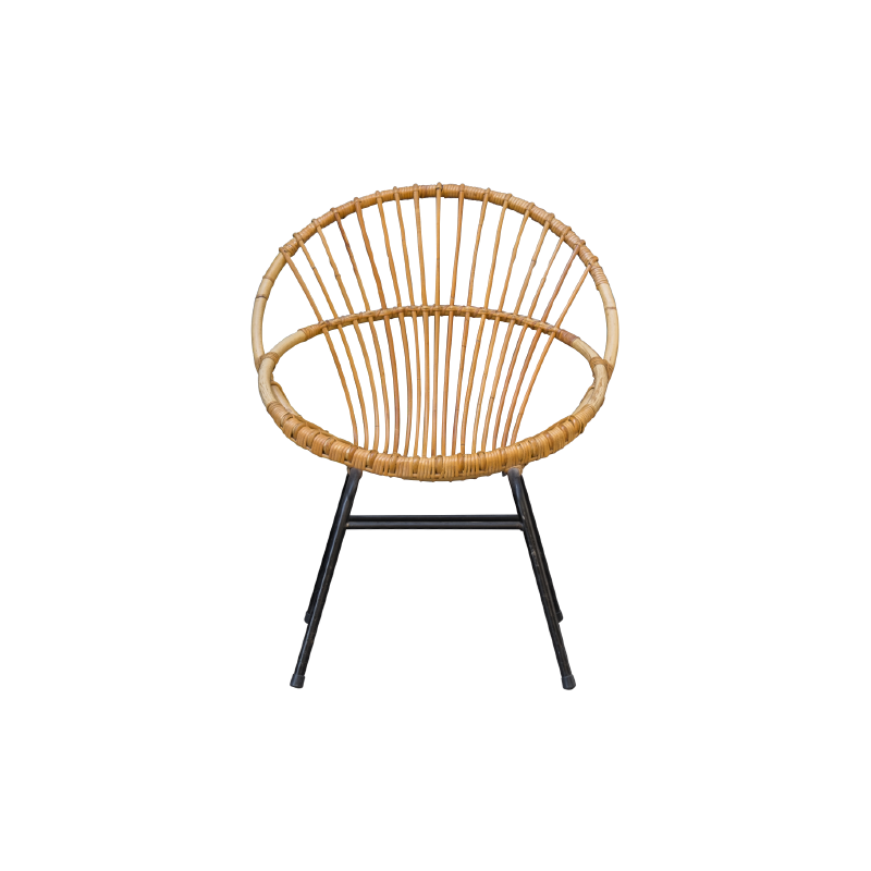 Rattan Scandinavian Armchair with steel legs - 1970s