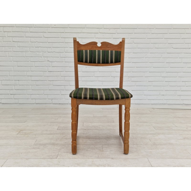 Set of 6 vintage Danish chairs in oak wood and furniture wool, 1970s