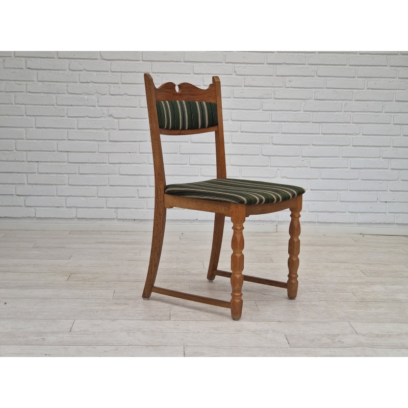 Set of 6 vintage Danish chairs in oak wood and furniture wool, 1970s