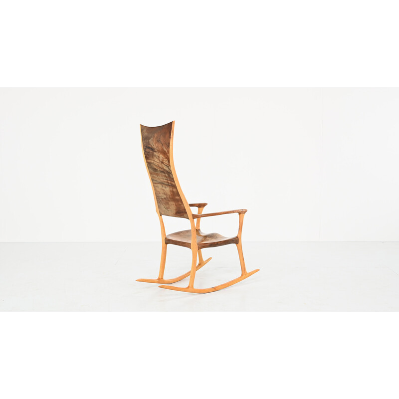 Sculptural vintage wooden rocking chair