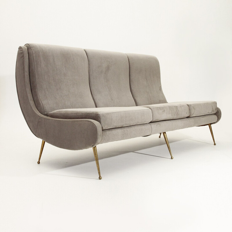 Italian 3-Seater Sofa with Brass Legs - 1950s