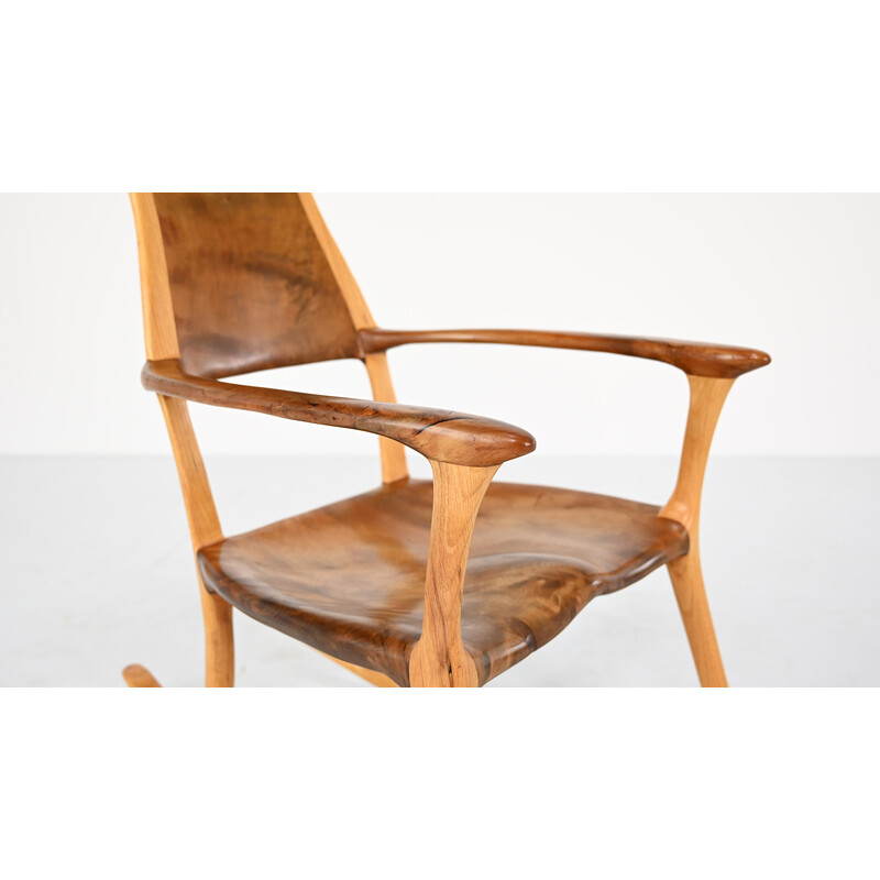 Sculptural vintage wooden rocking chair