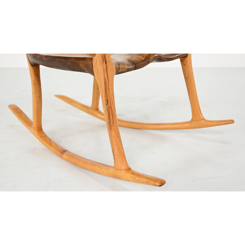 Sculptural vintage wooden rocking chair