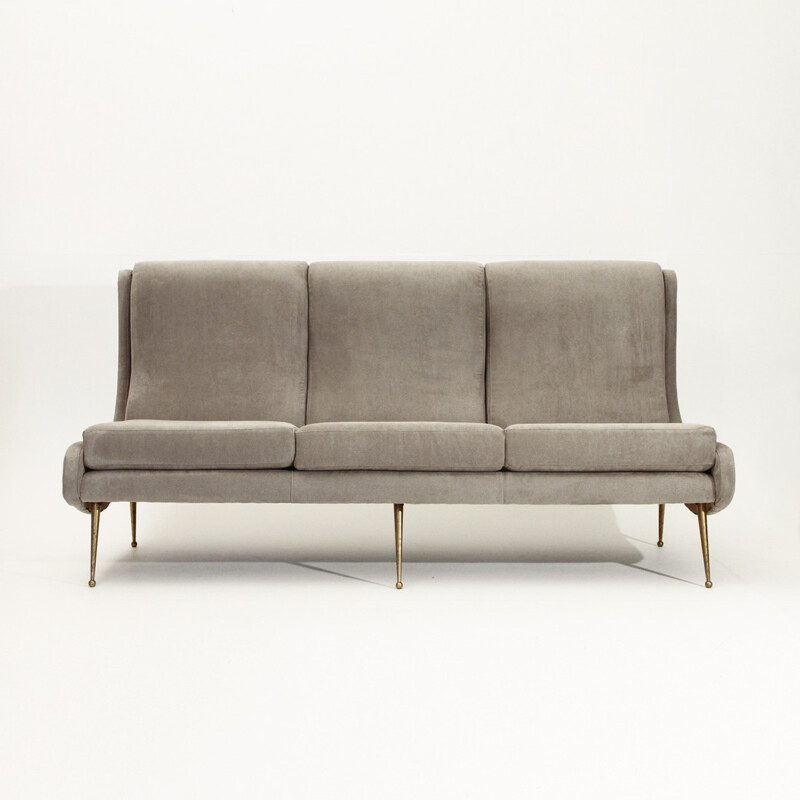 Italian 3-Seater Sofa with Brass Legs - 1950s